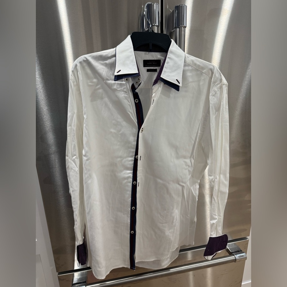 Zara White and Purple Dress Shirt Classic Formal Design